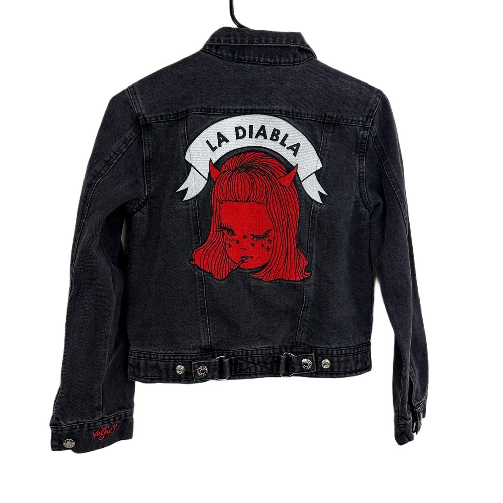 Valfre Jacket Womens XS Black Denim Jean LA DIABLA Goth Distressed Punk Devil